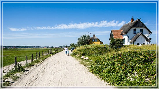 Strandhäuser und Wanderweg von Graswarder in Heiligenhafen